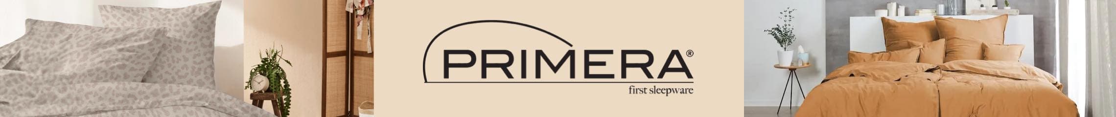 PRIMERA first sleepware – verschiedene Bettwäschesets in beige und braun, auf Betten