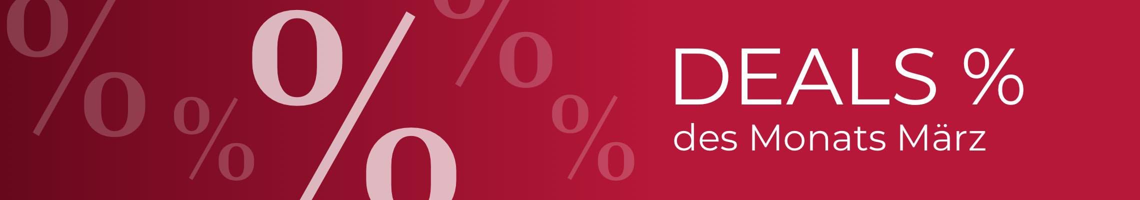 DEALS % des Monats März – Rote Grafik mit weißen Prozentzeichen und Text