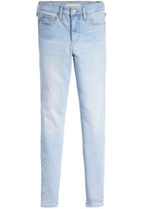 Ein Paar hellblaue Skinny Jeans mit hohem Bund. Die Jeans haben eine schlichte, zeitlose Passform und sind vielseitig kombinierbar, ideal für lässige und modische Outfits.