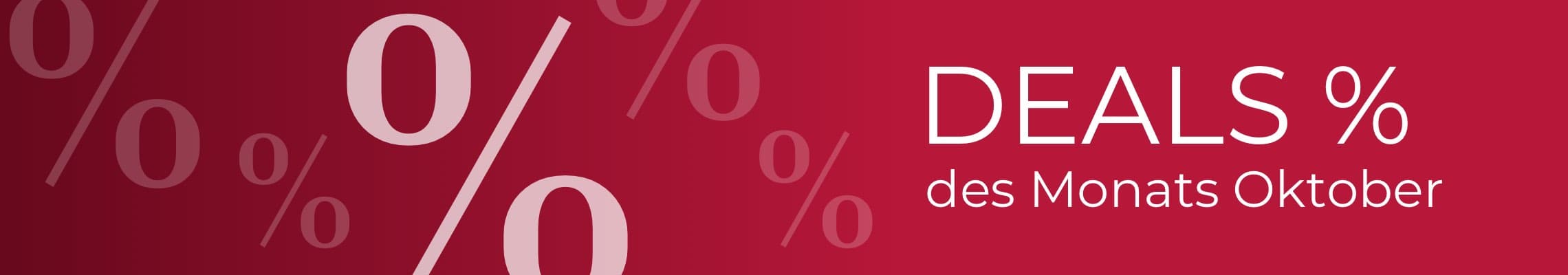 DEALS des Monats Oktober – roter Banner mit großen Prozentzeichen im Hintergrund