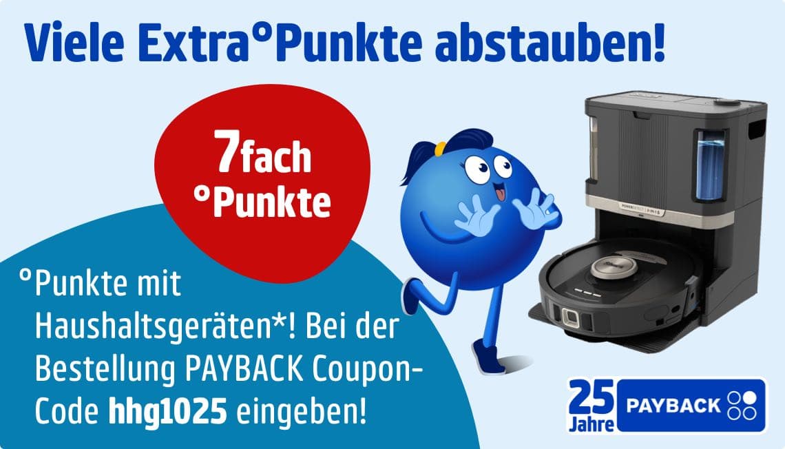 Viele Extra-Punkte abstauben: Coupon-Code hhg1025 eingeben für siebenfach Payback-Punkte beim Kauf von Haushaltsgeräten
