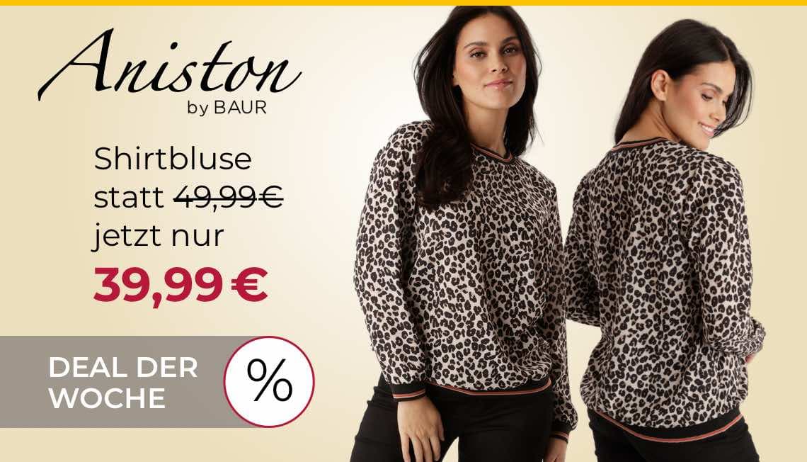 Shirtbluse statt 49,99 € jetzt nur 39,99 € – zwei Frauen in Leopardenmuster-Bluse, eine von vorne und eine von hinten