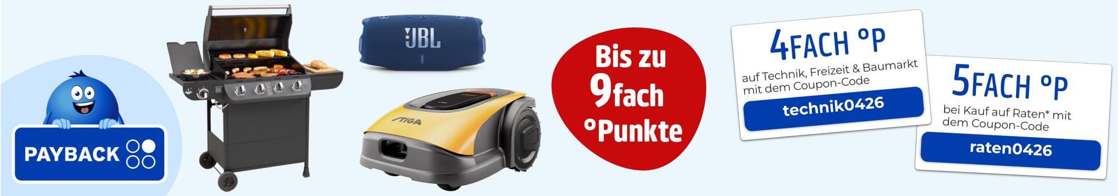 Bis zu 9fach Punkte – PAYBACK Aktion mit Grill, Bluetooth-Lautsprecher, Mähroboter und Coupons für 4fach und 5fach Punkte