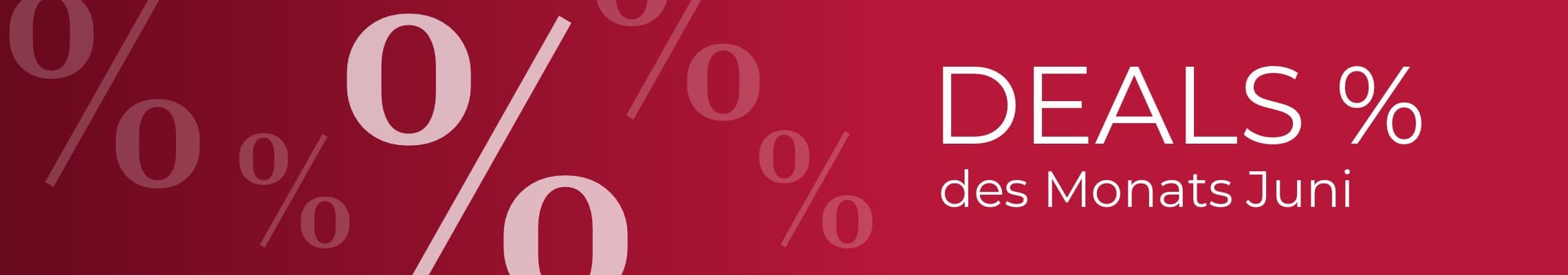 DEALS des Monats Juni – Rote Grafik mit großen Prozentzeichen
