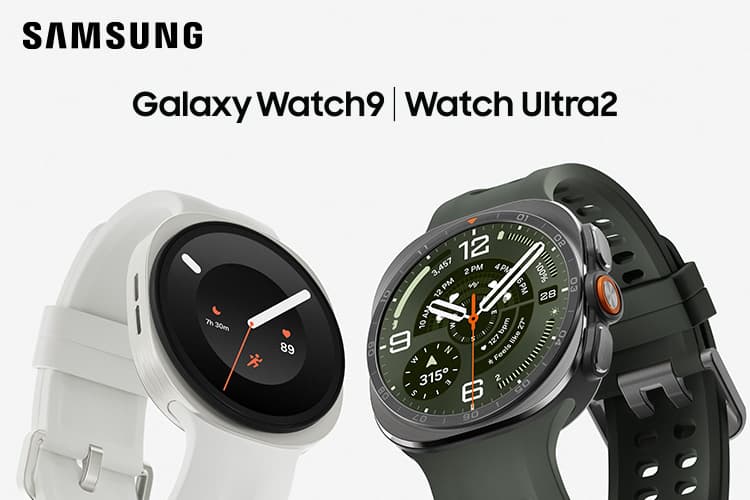Samsung Galaxy Watch9 und Watch Ultra2 – zwei Smartwatches nebeneinander mit Fitness- und Uhranzeigen